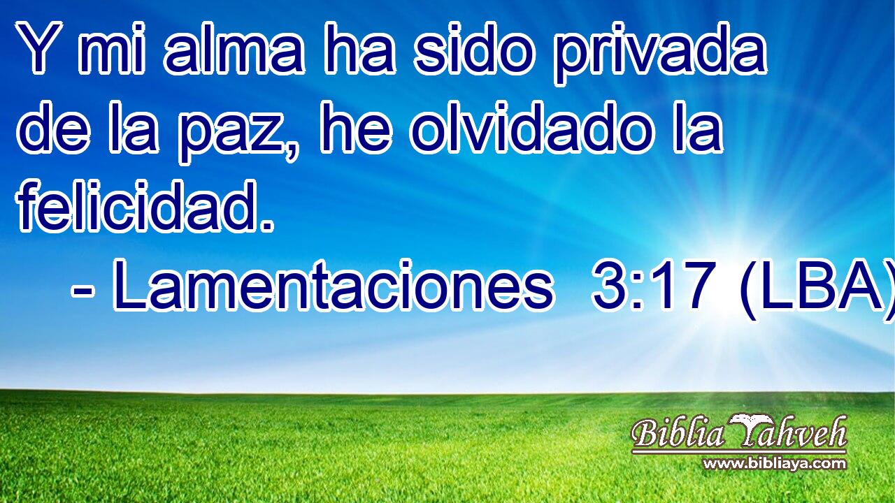 Y mi alma ha sido privada de la paz, he olvidado la felicidad.
