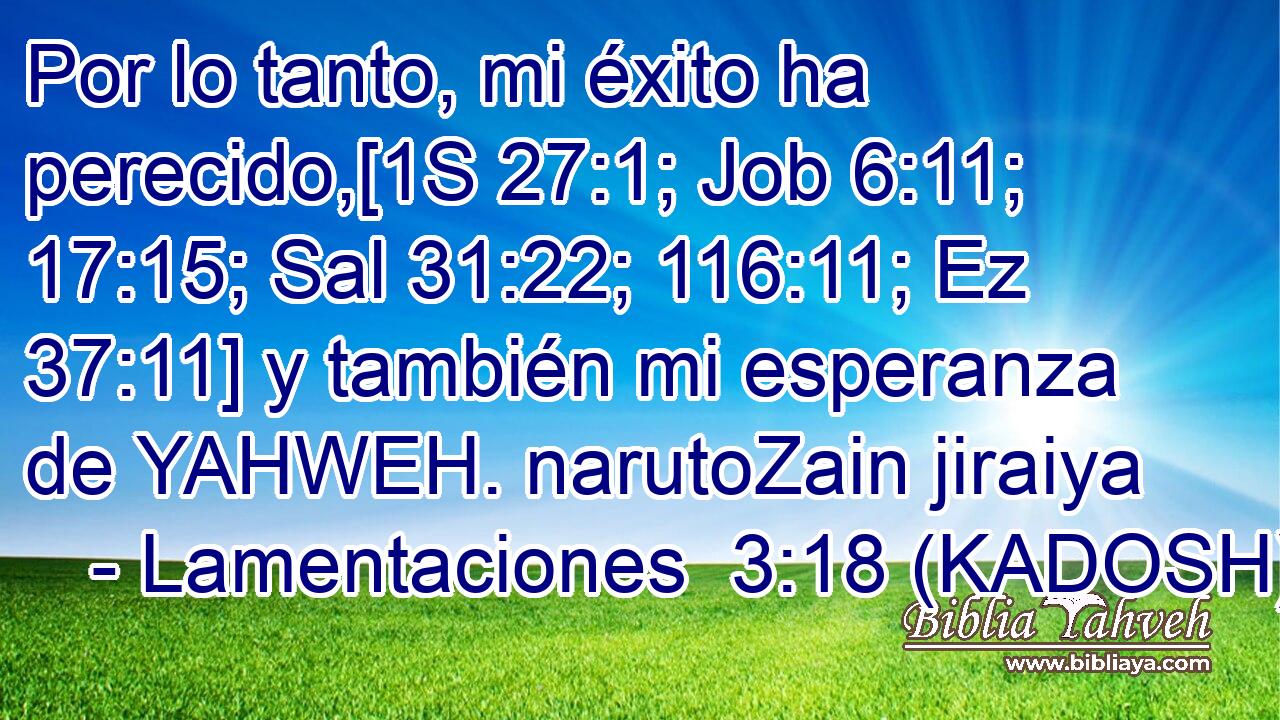  Por lo tanto, mi éxito ha perecido,[1S 27:1; Job 6:11; 17:15; Sal 31:22; 116:11; Ez 37:11] y también mi esperanza de YAHWEH. narutoZain jiraiya 