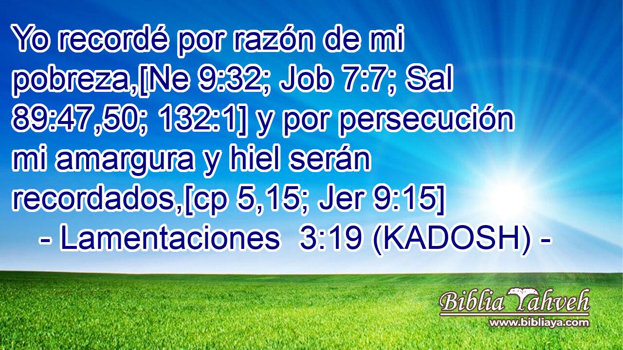  Yo recordé por razón de mi pobreza,[Ne 9:32; Job 7:7; Sal 89:47,50; 132:1] y por persecución mi amargura y hiel serán recordados,[cp 5,15; Jer 9:15] 