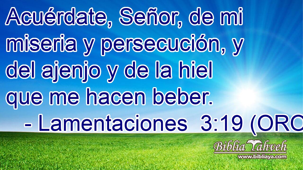  Acuérdate, Señor, de mi miseria y persecución, y del ajenjo y de la hiel que me hacen beber. 