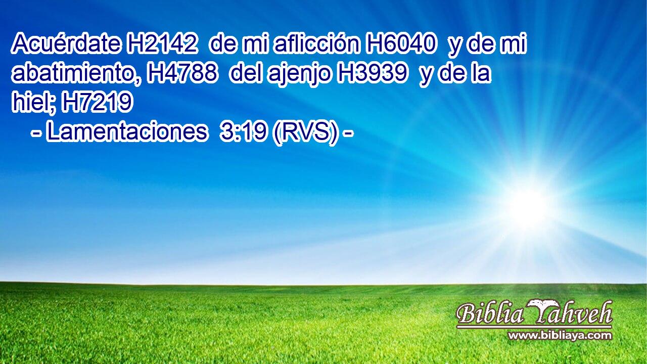 Acuérdate H2142  de mi aflicción H6040  y de mi abatimiento, H4788  del ajenjo H3939  y de la hiel; H7219  