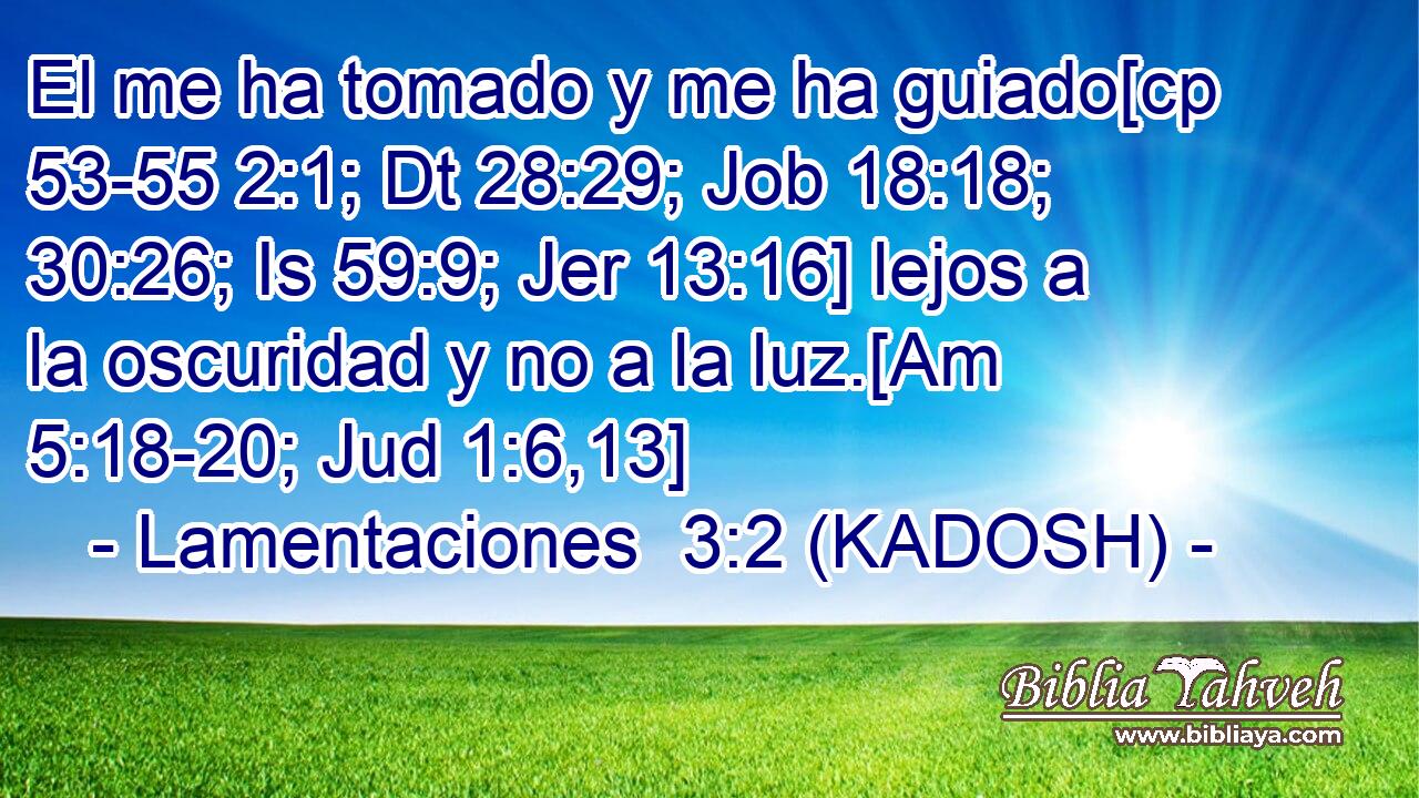  El me ha tomado y me ha guiado[cp 53-55 2:1; Dt 28:29; Job 18:18; 30:26; Is 59:9; Jer 13:16] lejos a la oscuridad y no a la luz.[Am 5:18-20; Jud 1:6,13] 