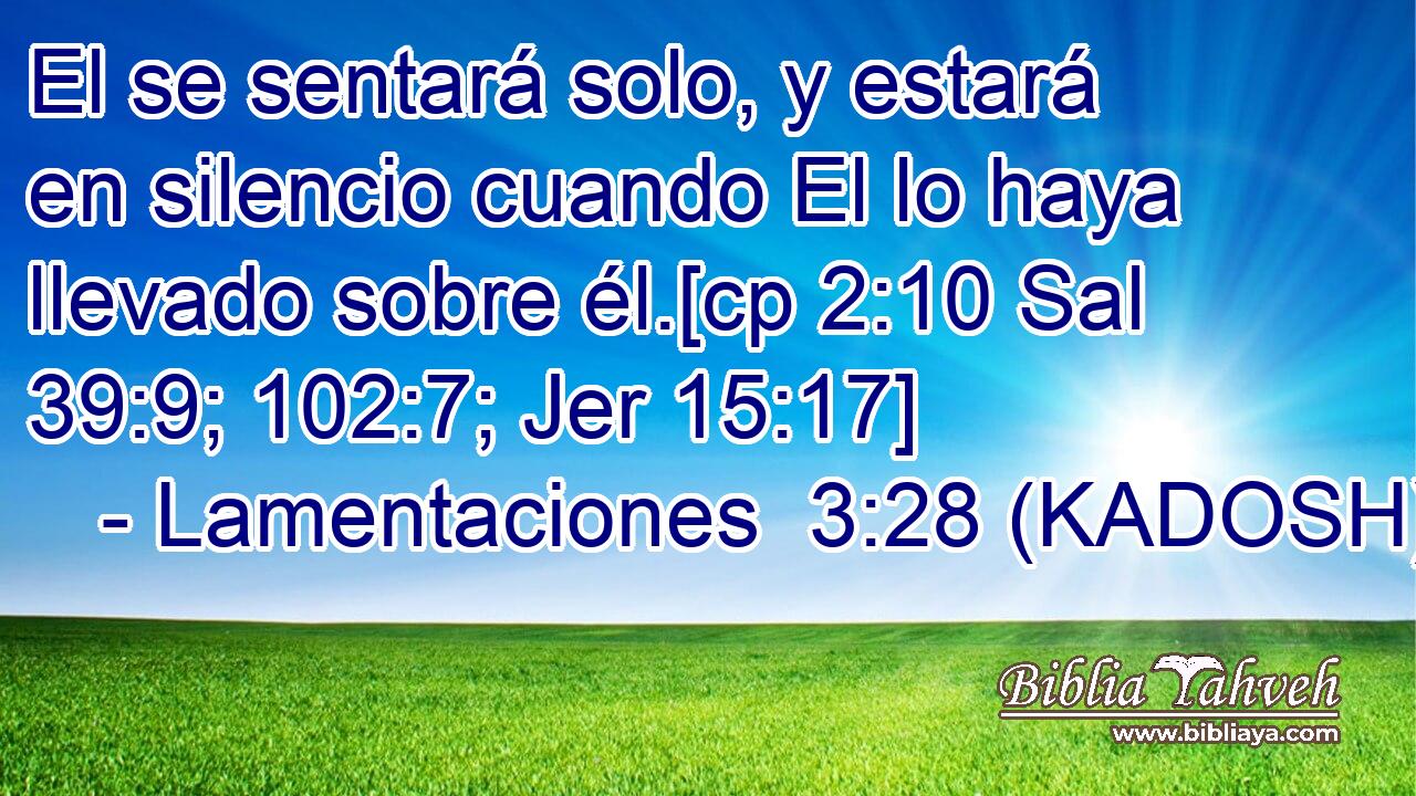  El se sentará solo, y estará en silencio cuando El lo haya llevado sobre él.[cp 2:10 Sal 39:9; 102:7; Jer 15:17] 