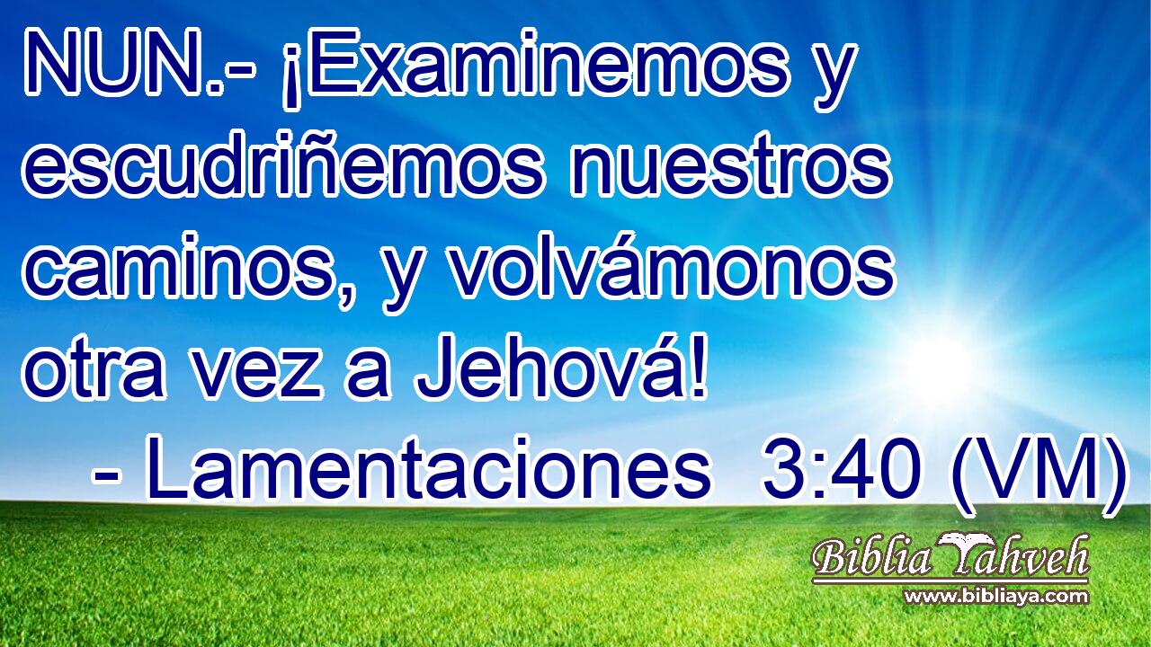  NUN.- ¡Examinemos y escudriñemos nuestros caminos, y volvámonos otra vez a Jehová! 
