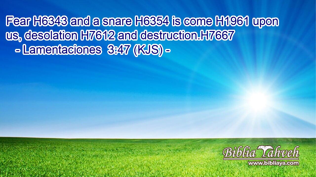 Fear H6343 and a snare H6354 is come H1961 upon us, desolation H7612 and destruction.H7667