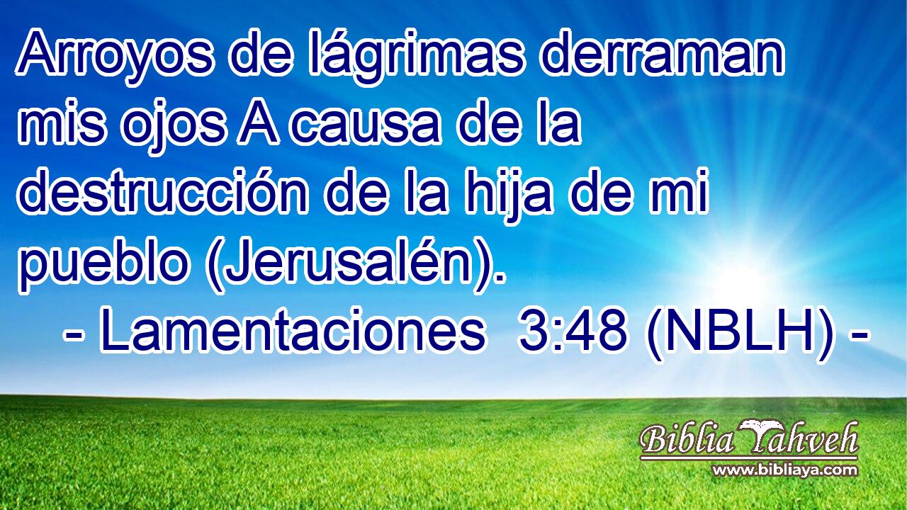  Arroyos de lágrimas derraman mis ojos A causa de la destrucción de la hija de mi pueblo (Jerusalén). 