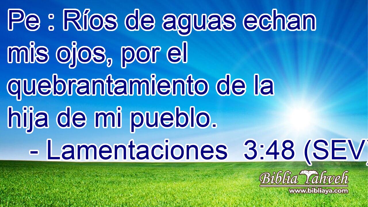 Pe : Ríos de aguas echan mis ojos, por el quebrantamiento de la hija de mi pueblo.