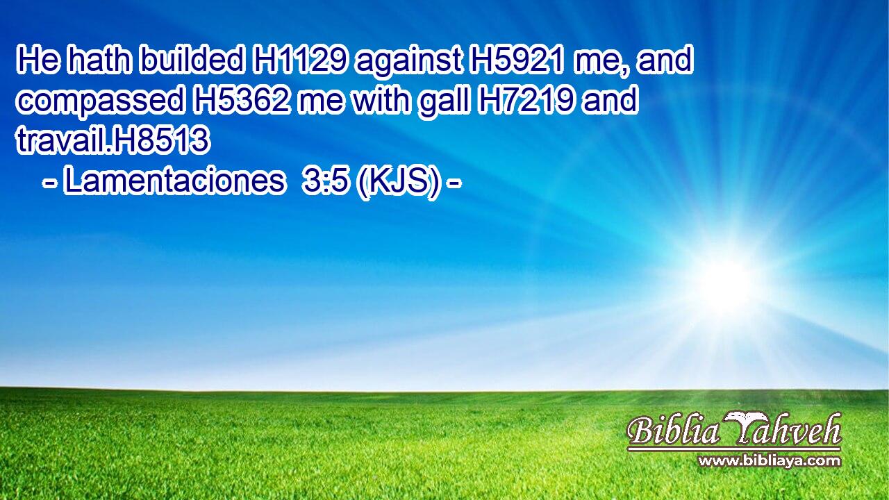 He hath builded H1129 against H5921 me, and compassed H5362 me with gall H7219 and travail.H8513