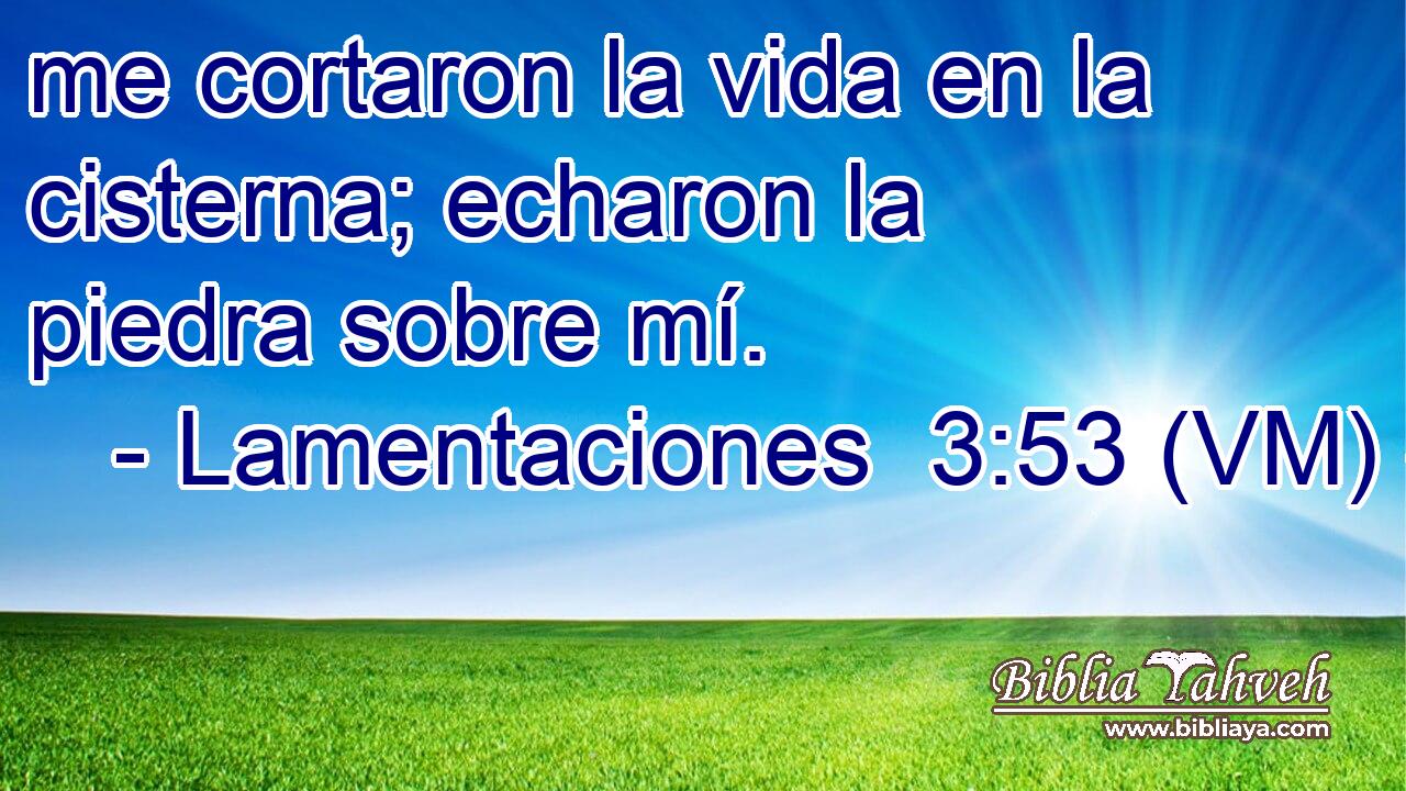  me cortaron la vida en la cisterna; echaron la piedra sobre mí. 