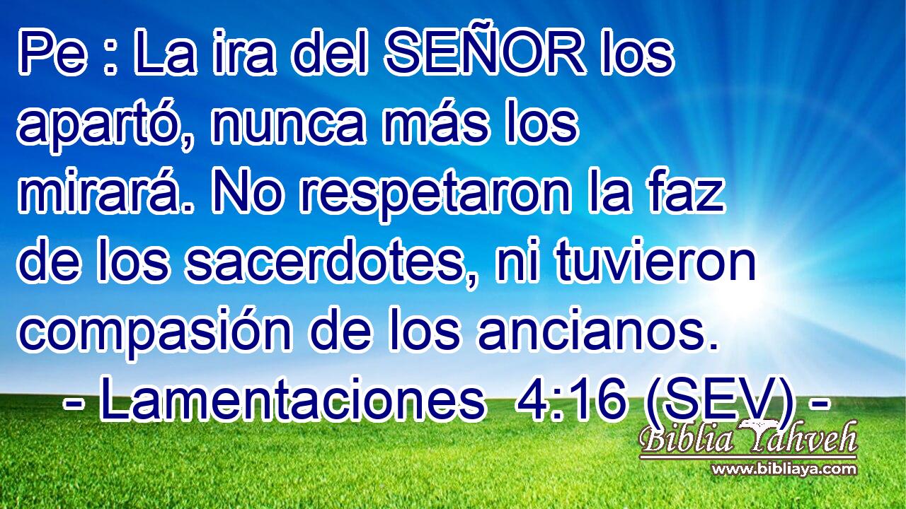 Pe : La ira del SEÑOR los apartó, nunca más los mirará. No respetaron la faz de los sacerdotes, ni tuvieron compasión de los ancianos.
