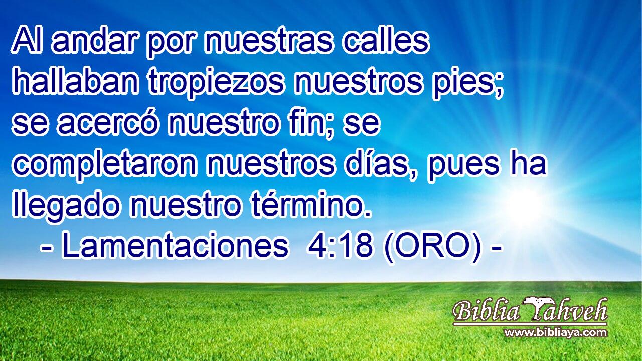 Al andar por nuestras calles hallaban tropiezos nuestros pies; se acercó nuestro fin; se completaron nuestros días, pues ha llegado nuestro término. 