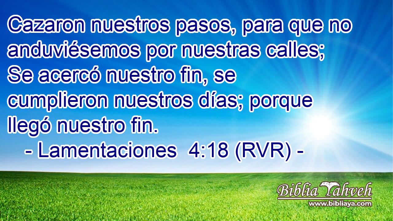 Cazaron nuestros pasos, para que no anduviésemos por nuestras calles; Se acercó nuestro fin, se cumplieron nuestros días; porque llegó nuestro fin.