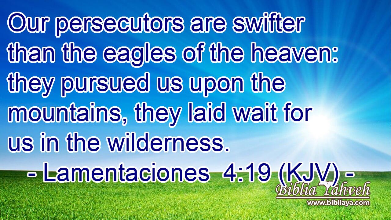 Our persecutors are swifter than the eagles of the heaven: they pursued us upon the mountains, they laid wait for us in the wilderness.