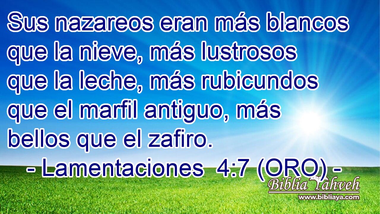  Sus nazareos eran más blancos que la nieve, más lustrosos que la leche, más rubicundos que el marfil antiguo, más bellos que el zafiro. 