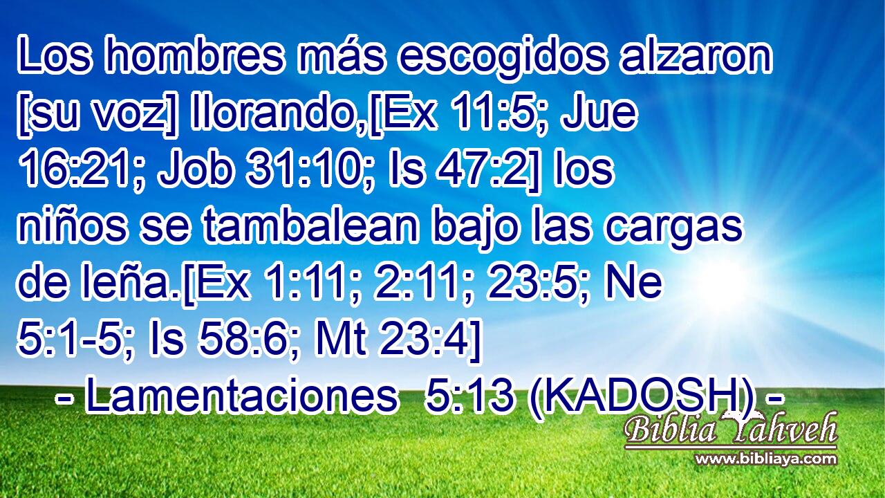  Los hombres más escogidos alzaron [su voz] llorando,[Ex 11:5; Jue 16:21; Job 31:10; Is 47:2] los niños se tambalean bajo las cargas de leña.[Ex 1:11; 2:11; 23:5; Ne 5:1-5; Is 58:6; Mt 23:4] 