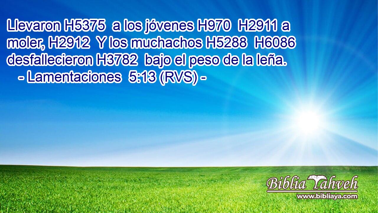 Llevaron H5375  a los jóvenes H970  H2911 a moler, H2912  Y los muchachos H5288  H6086 desfallecieron H3782  bajo el peso de la leña. 