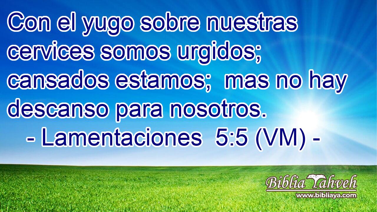  Con el yugo sobre nuestras cervices somos urgidos; cansados estamos;  mas no hay descanso para nosotros. 
