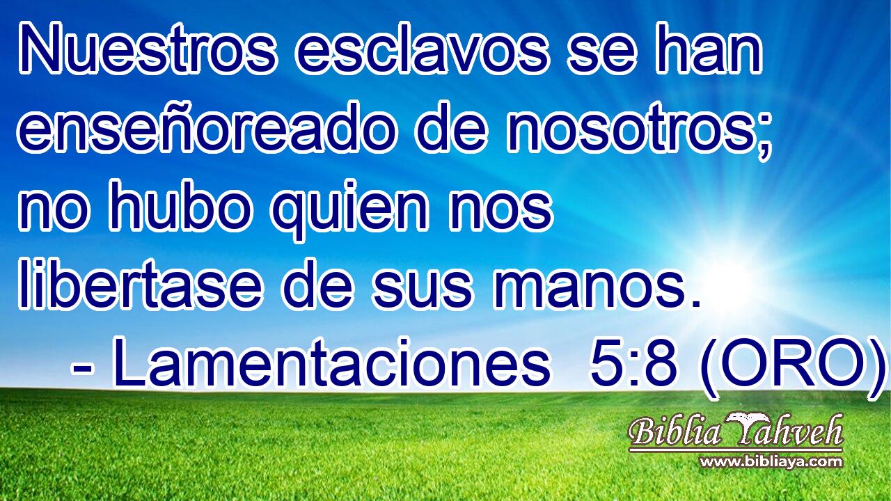  Nuestros esclavos se han enseñoreado de nosotros; no hubo quien nos libertase de sus manos. 