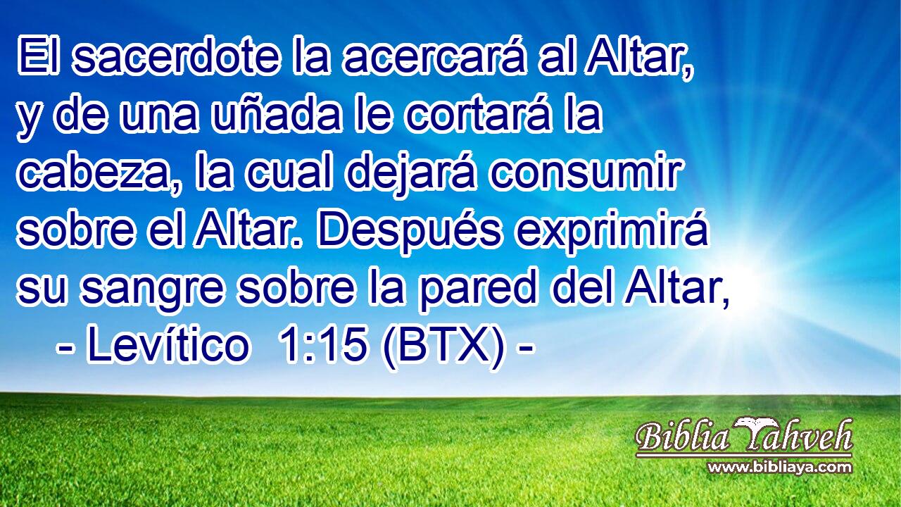 El sacerdote la acercará al Altar, y de una uñada le cortará la cabeza, la cual dejará consumir sobre el Altar. Después exprimirá su sangre sobre la pared del Altar,