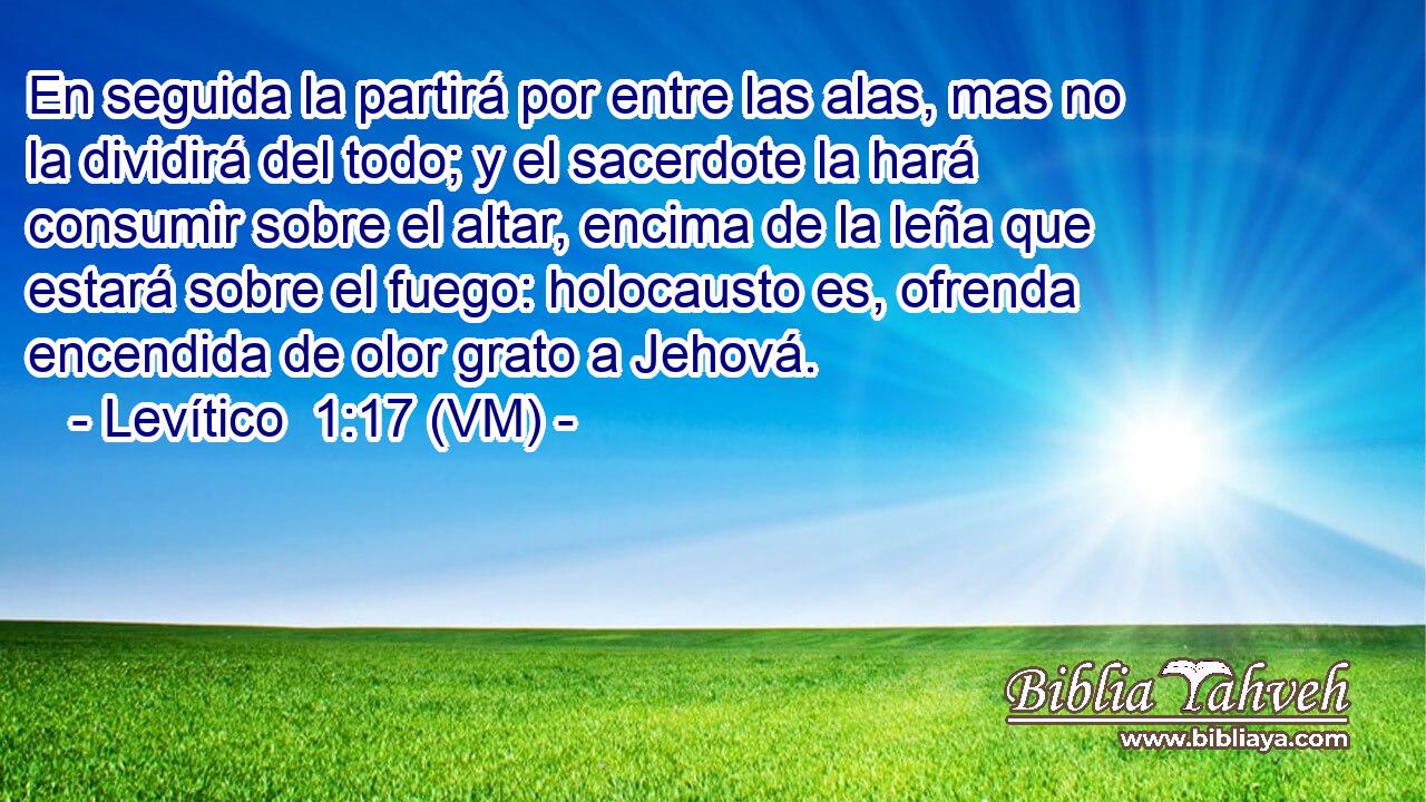  En seguida la partirá por entre las alas, mas no la dividirá del todo; y el sacerdote la hará consumir sobre el altar, encima de la leña que estará sobre el fuego: holocausto es, ofrenda encendida de olor grato a Jehová. 