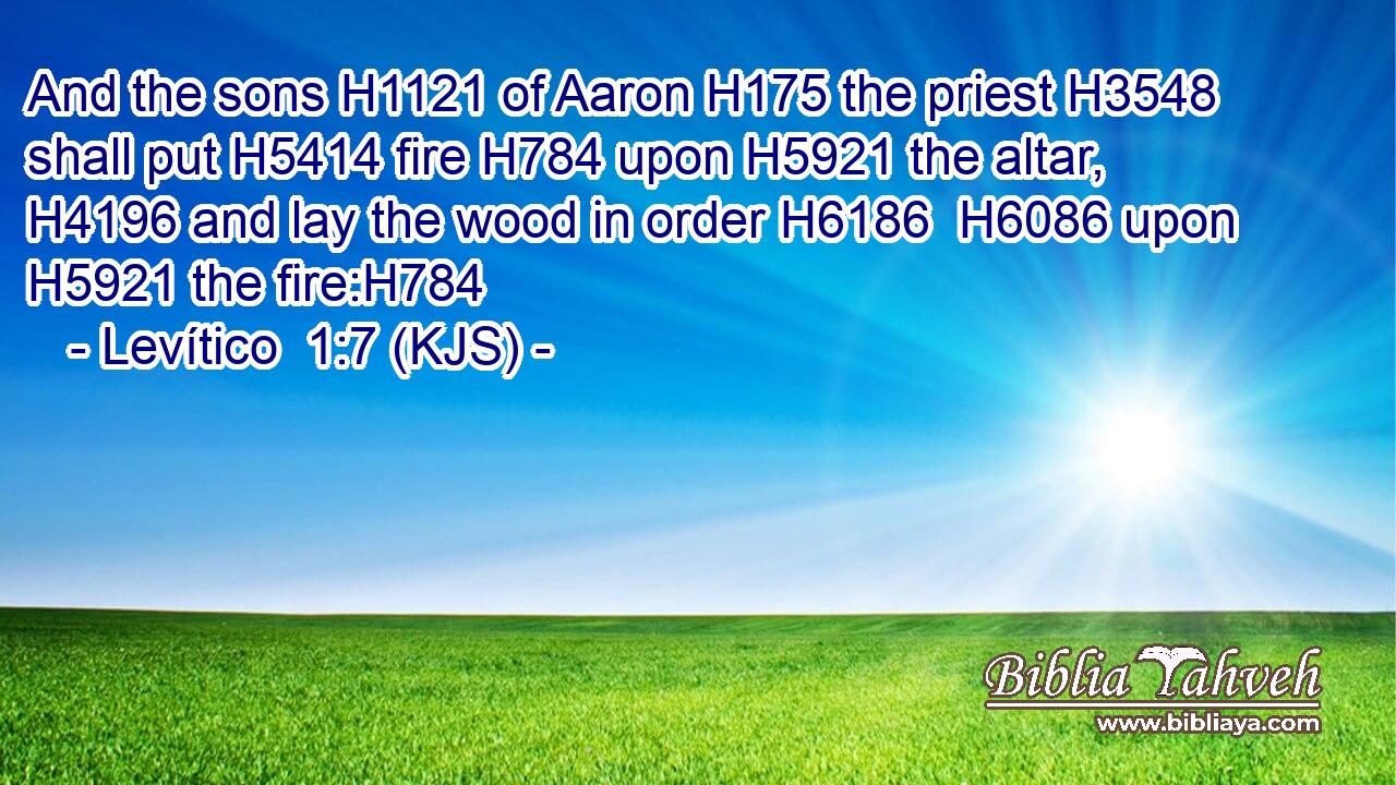 And the sons H1121 of Aaron H175 the priest H3548 shall put H5414 fire H784 upon H5921 the altar, H4196 and lay the wood in order H6186  H6086 upon H5921 the fire:H784