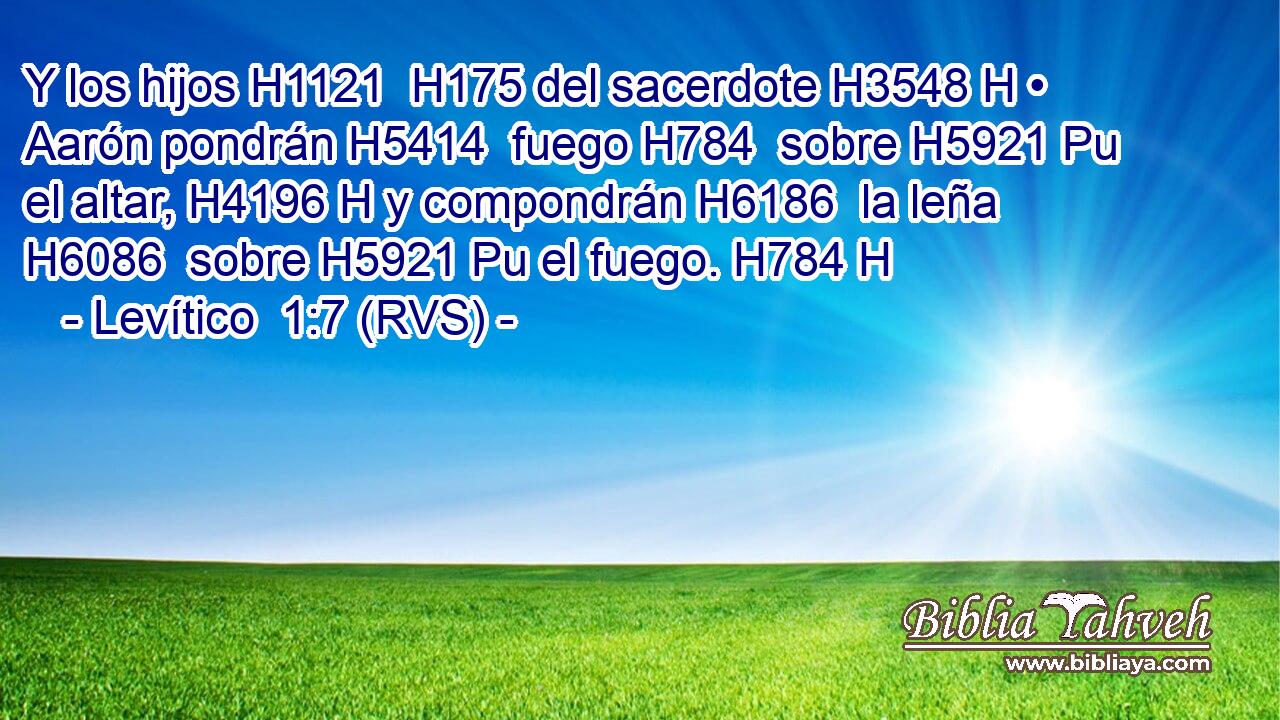 Y los hijos H1121  H175 del sacerdote H3548 H • Aarón pondrán H5414  fuego H784  sobre H5921 Pu el altar, H4196 H y compondrán H6186  la leña H6086  sobre H5921 Pu el fuego. H784 H 