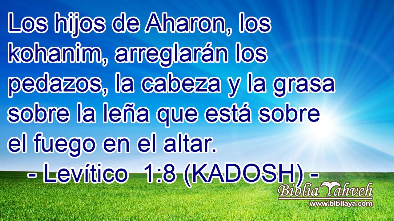  Los hijos de Aharon, los kohanim, arreglarán los pedazos, la cabeza y la grasa sobre la leña que está sobre el fuego en el altar. 