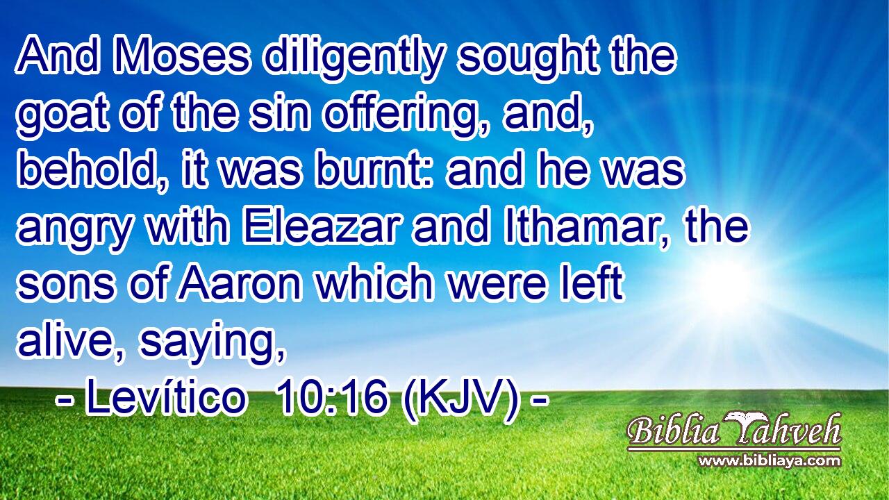 And Moses diligently sought the goat of the sin offering, and, behold, it was burnt: and he was angry with Eleazar and Ithamar, the sons of Aaron which were left alive, saying,
