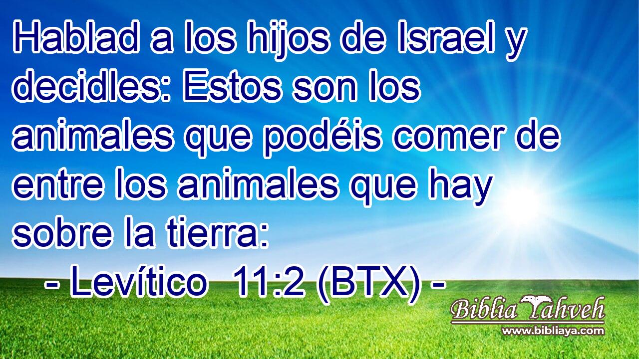 Hablad a los hijos de Israel y decidles: Estos son los animales que podéis comer de entre los animales que hay sobre la tierra: