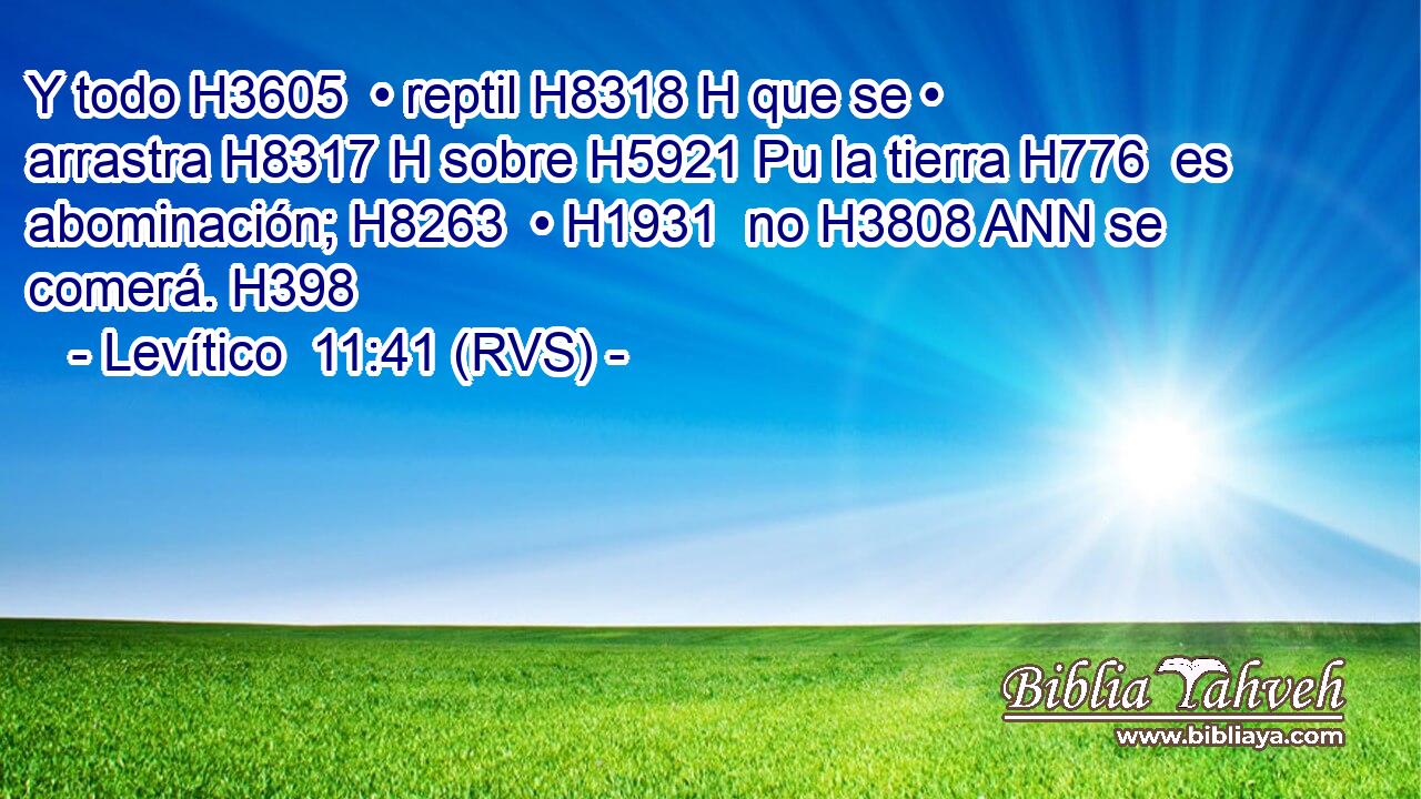Y todo H3605  • reptil H8318 H que se • arrastra H8317 H sobre H5921 Pu la tierra H776  es abominación; H8263  • H1931  no H3808 ANN se comerá. H398  