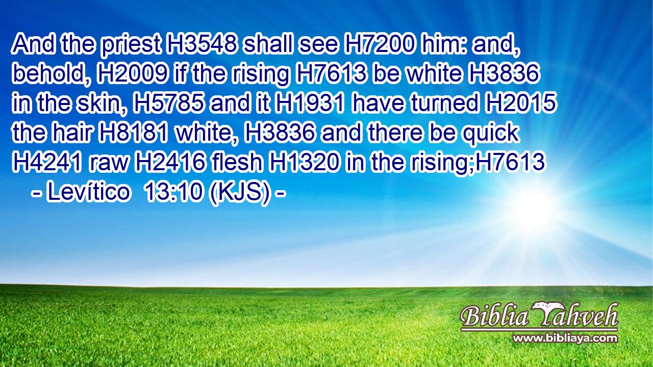 And the priest H3548 shall see H7200 him: and, behold, H2009 if the rising H7613 be white H3836 in the skin, H5785 and it H1931 have turned H2015 the hair H8181 white, H3836 and there be quick H4241 raw H2416 flesh H1320 in the rising;H7613