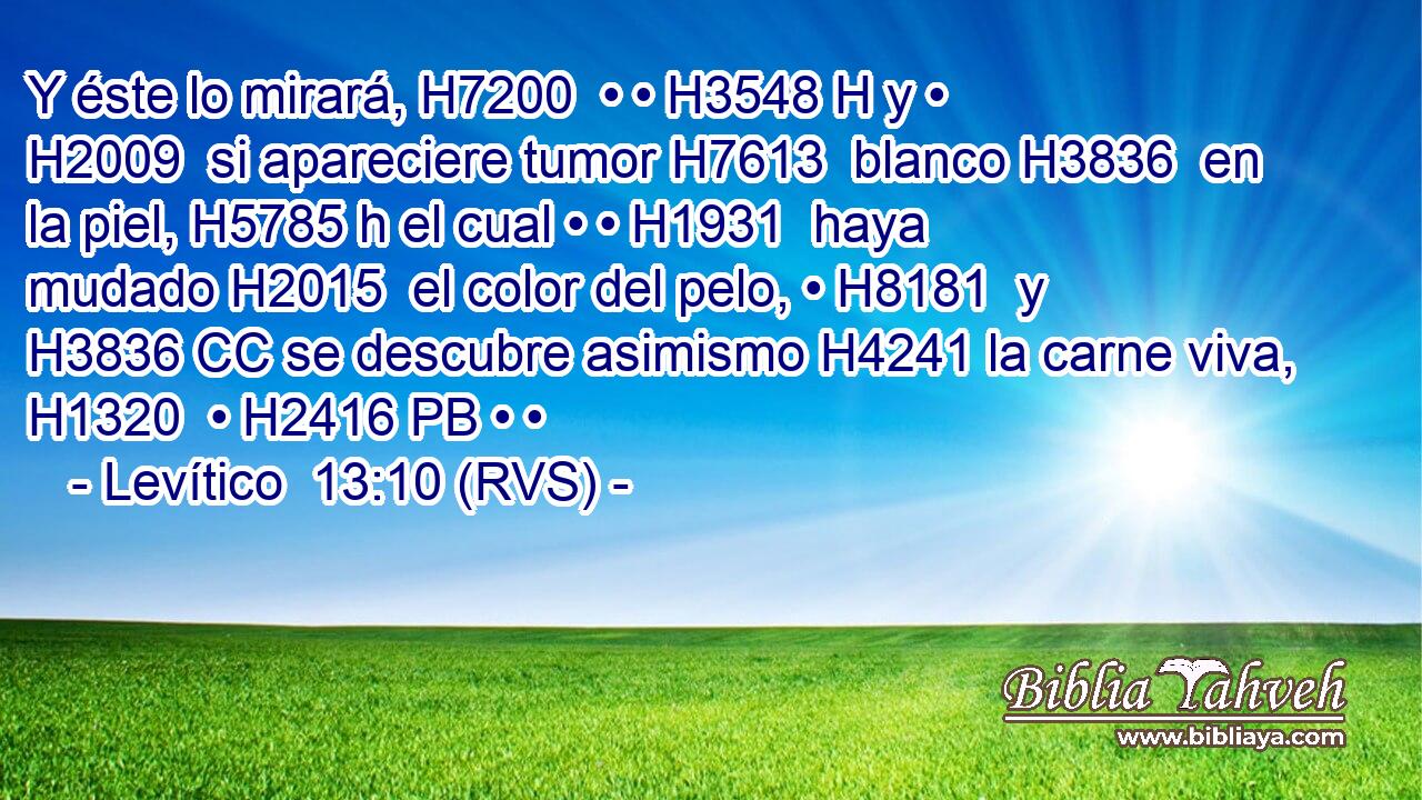 Y éste lo mirará, H7200  • • H3548 H y • H2009  si apareciere tumor H7613  blanco H3836  en la piel, H5785 h el cual • • H1931  haya mudado H2015  el color del pelo, • H8181  y H3836 CC se descubre asimismo H4241 la carne viva, H1320  • H2416 PB • • 
