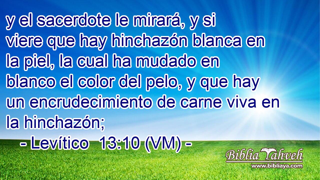  y el sacerdote le mirará, y si viere que hay hinchazón blanca en la piel, la cual ha mudado en blanco el color del pelo, y que hay un encrudecimiento de carne viva en la hinchazón; 