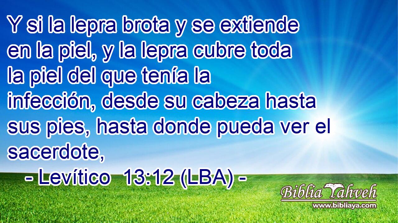 Y si la lepra brota y se extiende en la piel, y la lepra cubre toda la piel del que tenía la infección, desde su cabeza hasta sus pies, hasta donde pueda ver el sacerdote,