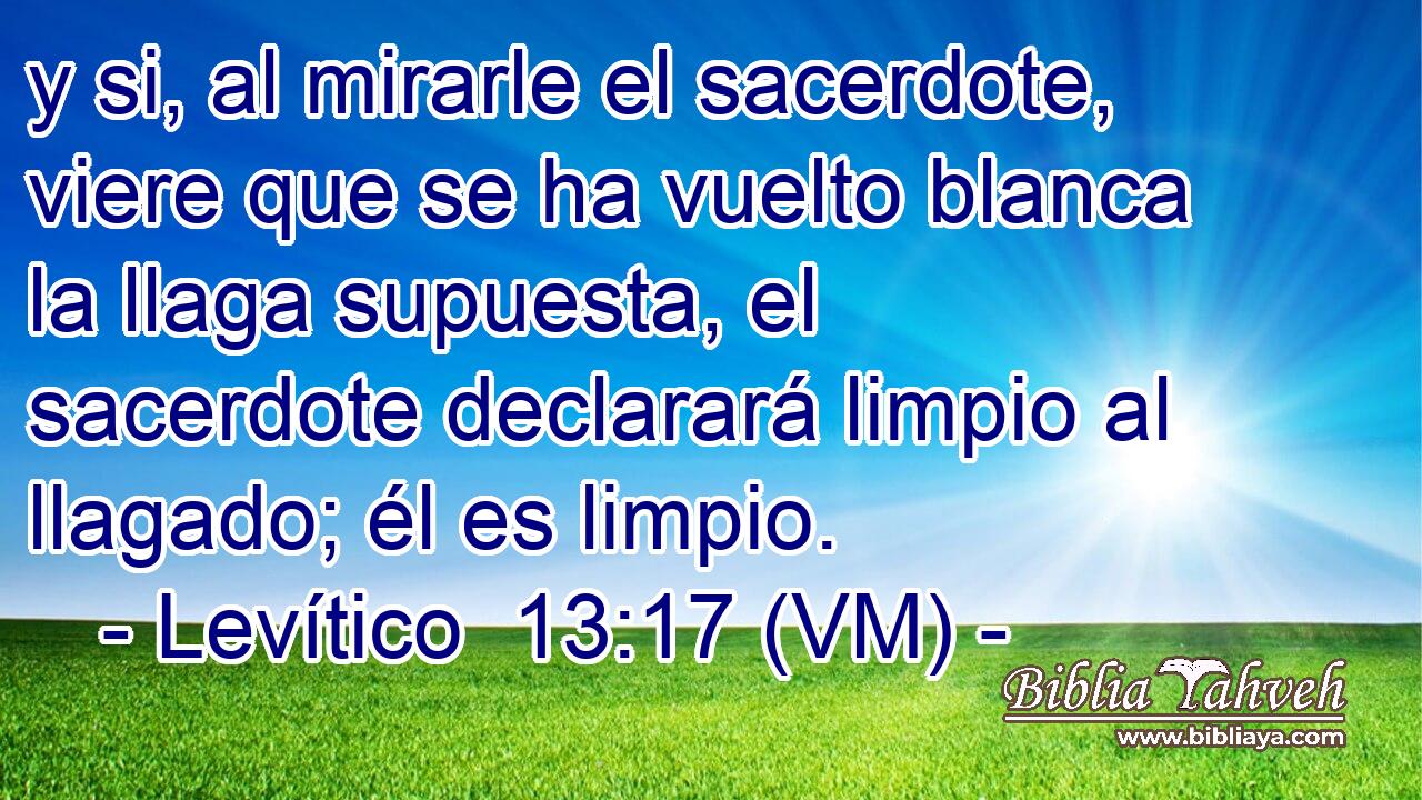  y si, al mirarle el sacerdote, viere que se ha vuelto blanca la llaga supuesta, el sacerdote declarará limpio al llagado; él es limpio. 