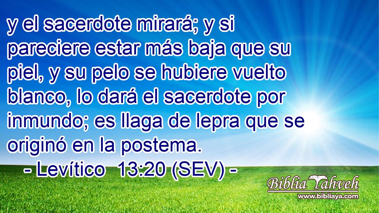 y el sacerdote mirará; y si pareciere estar más baja que su piel, y su pelo se hubiere vuelto blanco, lo dará el sacerdote por inmundo; es llaga de lepra que se originó en la postema.
