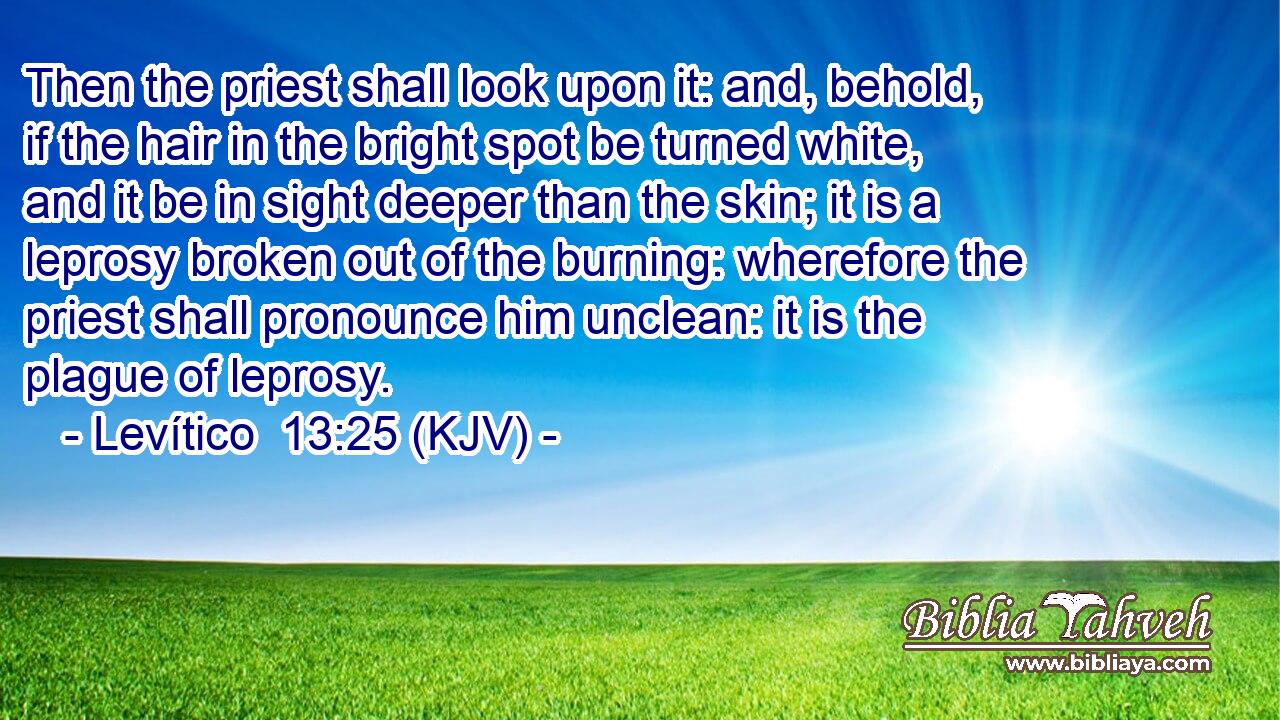 Then the priest shall look upon it: and, behold, if the hair in the bright spot be turned white, and it be in sight deeper than the skin; it is a leprosy broken out of the burning: wherefore the priest shall pronounce him unclean: it is the plague of leprosy.