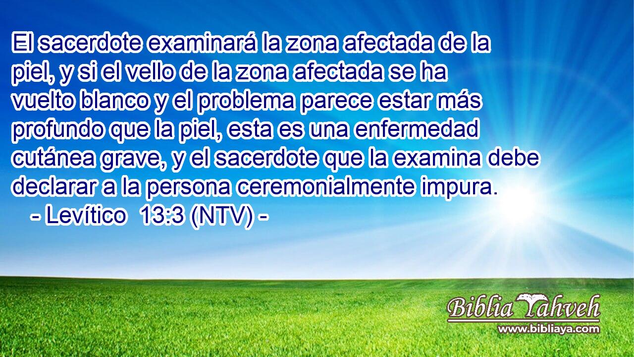 El sacerdote examinará la zona afectada de la piel, y si el vello de la zona afectada se ha vuelto blanco y el problema parece estar más profundo que la piel, esta es una enfermedad cutánea grave, y el sacerdote que la examina debe declarar a la persona ceremonialmente impura.