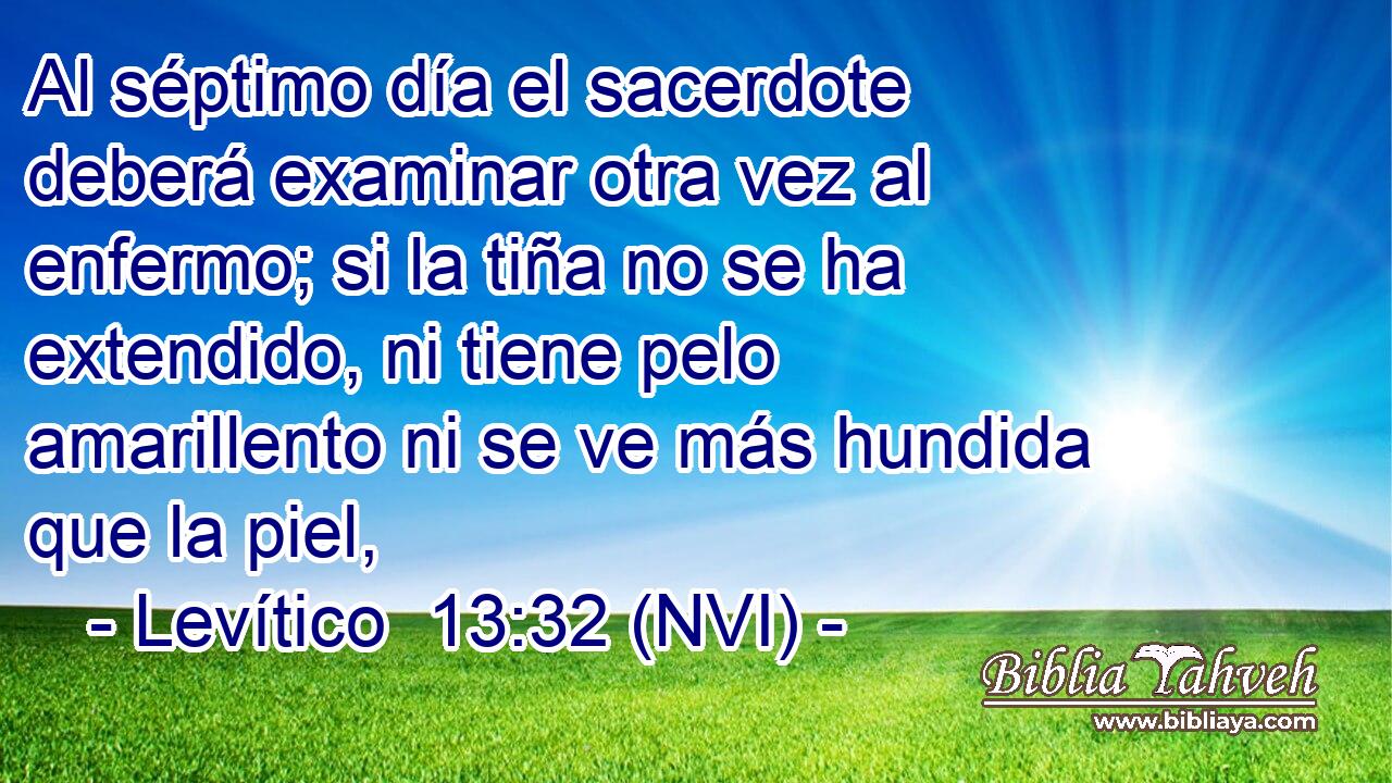  Al séptimo día el sacerdote deberá examinar otra vez al enfermo; si la tiña no se ha extendido, ni tiene pelo amarillento ni se ve más hundida que la piel, 
