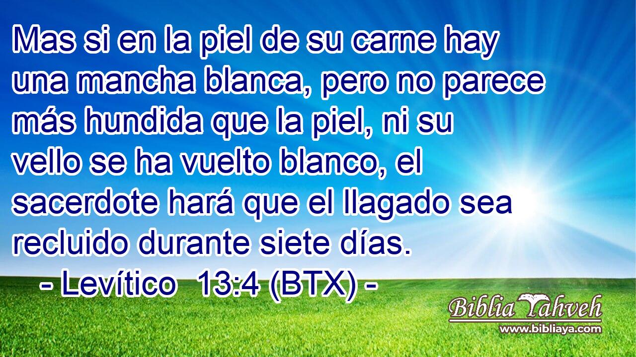 Mas si en la piel de su carne hay una mancha blanca, pero no parece más hundida que la piel, ni su vello se ha vuelto blanco, el sacerdote hará que el llagado sea recluido durante siete días.
