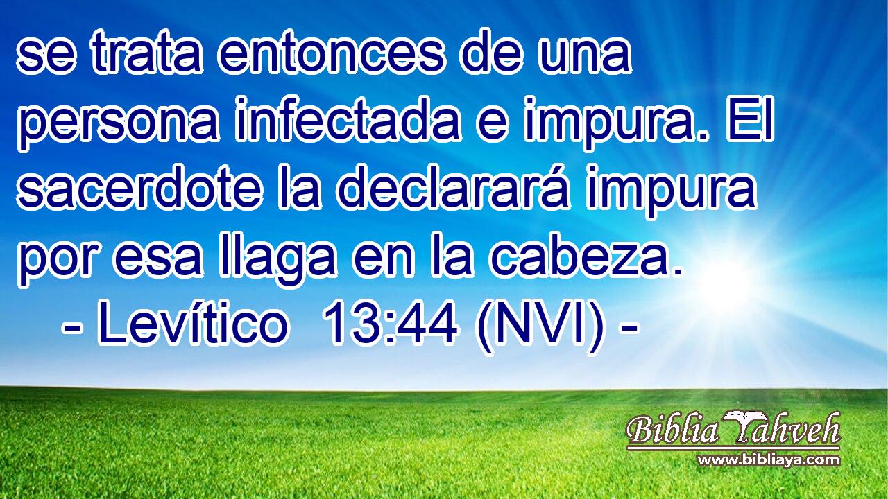  se trata entonces de una persona infectada e impura. El sacerdote la declarará impura por esa llaga en la cabeza. 