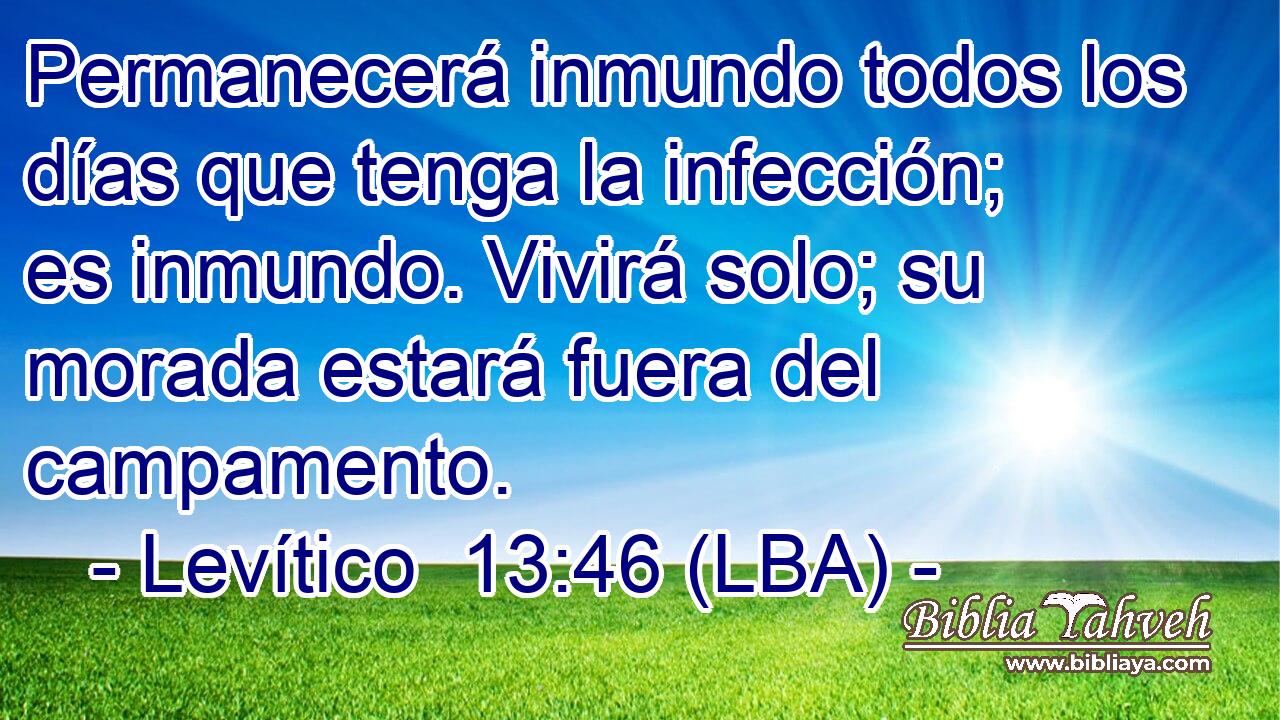 Permanecerá inmundo todos los días que tenga la infección; es inmundo. Vivirá solo; su morada estará fuera del campamento.