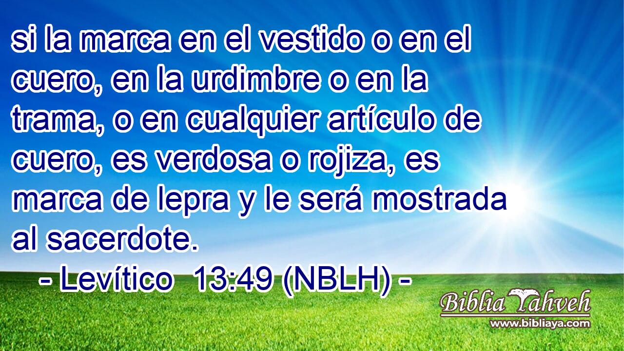  si la marca en el vestido o en el cuero, en la urdimbre o en la trama, o en cualquier artículo de cuero, es verdosa o rojiza, es marca de lepra y le será mostrada al sacerdote. 