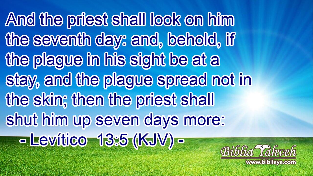 And the priest shall look on him the seventh day: and, behold, if the plague in his sight be at a stay, and the plague spread not in the skin; then the priest shall shut him up seven days more: