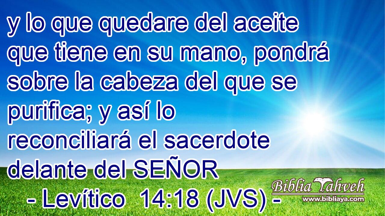 y lo que quedare del aceite que tiene en su mano, pondrá sobre la cabeza del que se purifica; y así lo reconciliará el sacerdote delante del SEÑOR
