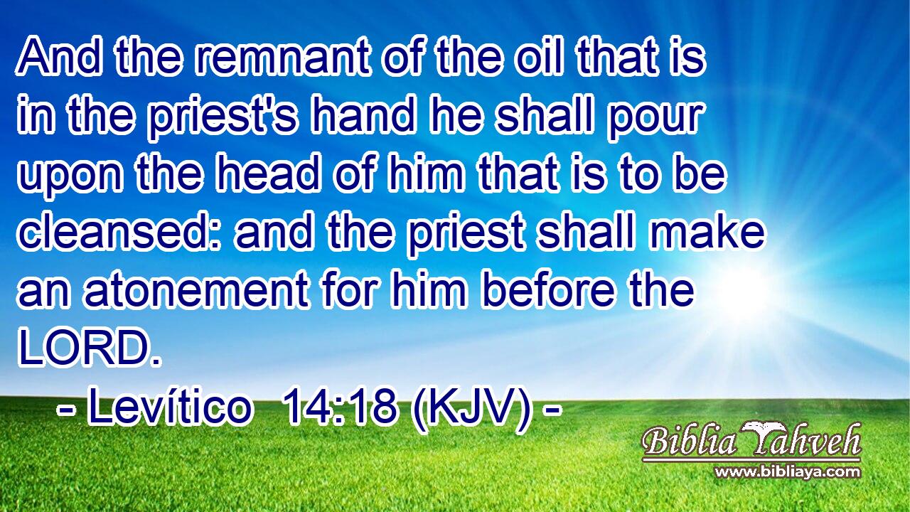 And the remnant of the oil that is in the priest's hand he shall pour upon the head of him that is to be cleansed: and the priest shall make an atonement for him before the LORD.