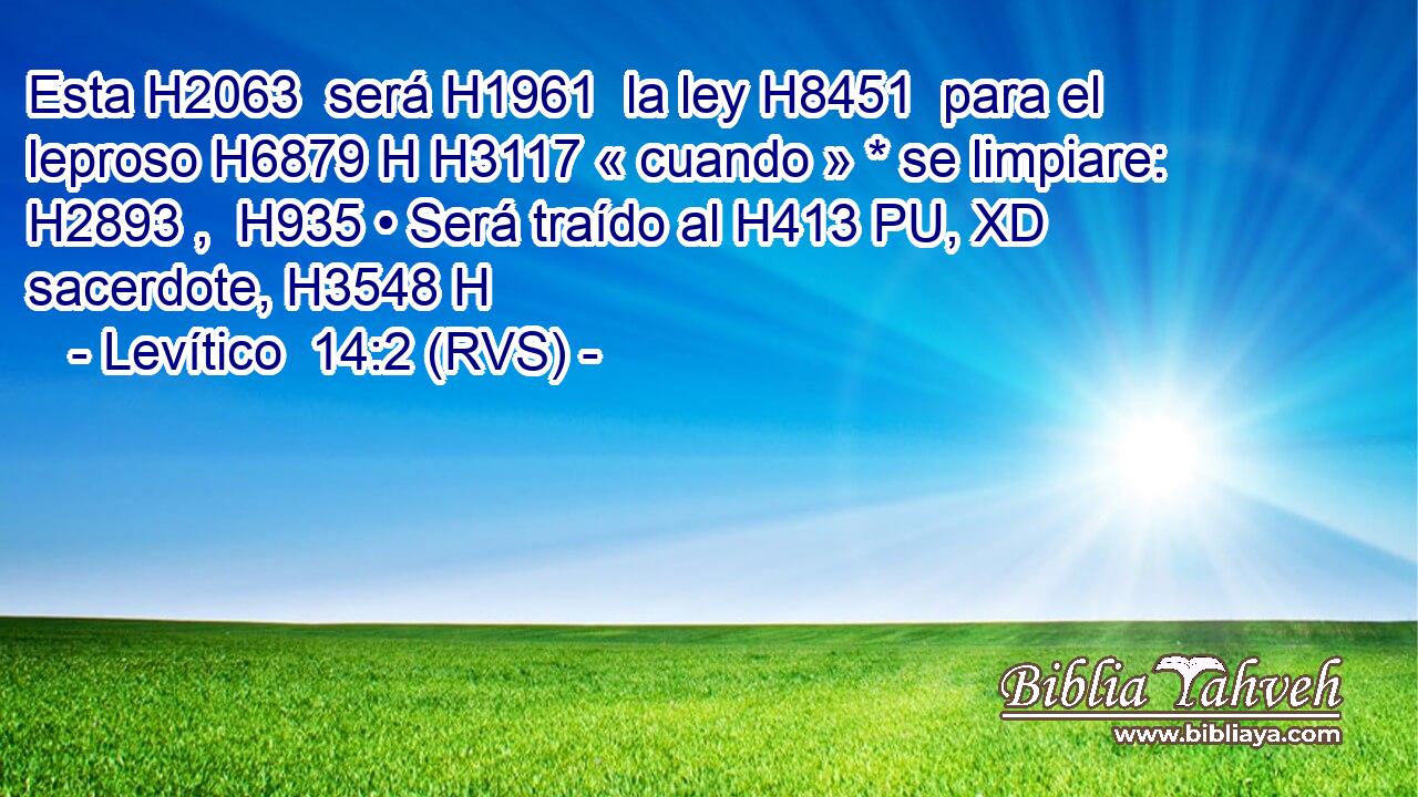 Esta H2063  será H1961  la ley H8451  para el leproso H6879 H H3117 « cuando » * se limpiare: H2893 ,  H935 • Será traído al H413 PU, XD sacerdote, H3548 H 