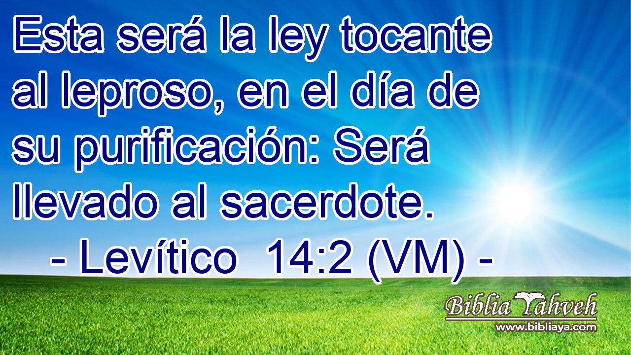  Esta será la ley tocante al leproso, en el día de su purificación: Será llevado al sacerdote. 
