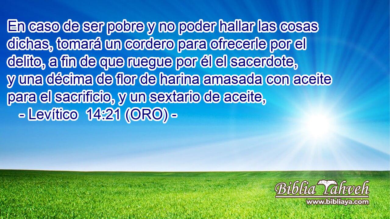  En caso de ser pobre y no poder hallar las cosas dichas, tomará un cordero para ofrecerle por el delito, a fin de que ruegue por él el sacerdote, y una décima de flor de harina amasada con aceite para el sacrificio, y un sextario de aceite, 