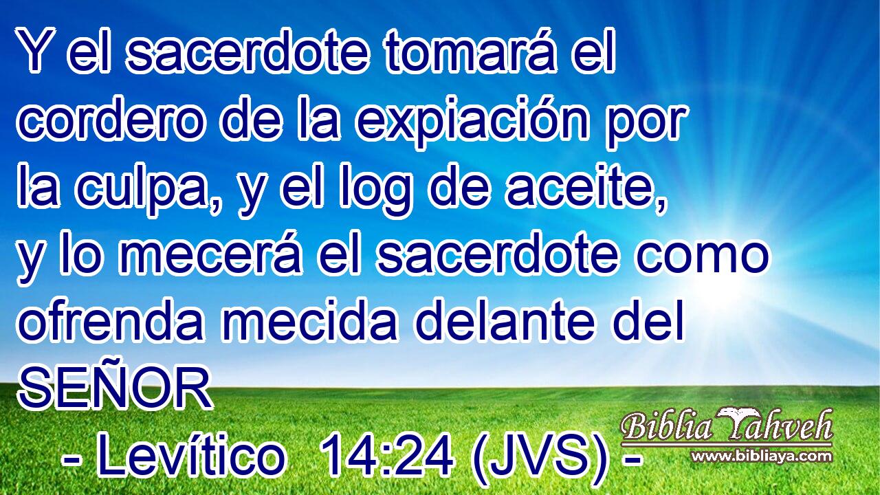 Y el sacerdote tomará el cordero de la expiación por la culpa, y el log de aceite, y lo mecerá el sacerdote como ofrenda mecida delante del SEÑOR